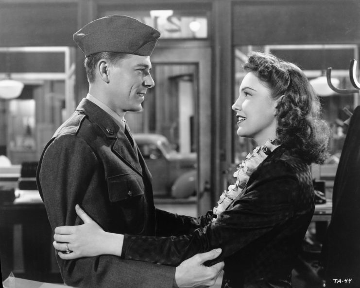 Ronald Reagan and Joan Leslie as Johnny Jones and Eileen Dibble in 'This Is the Army'