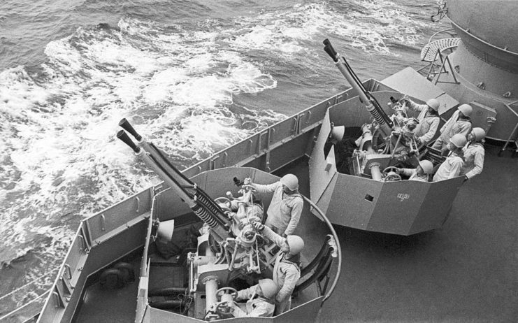 Soviet naval gunners aboard the Dmitry Pozharski