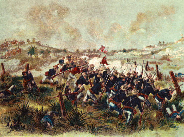 Spanish and American Troops do Battle at San Juan Hill