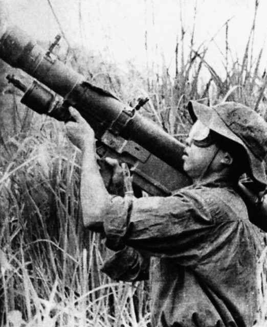 North Vietnamese soldier aiming an SA-7 surface-to-air missile