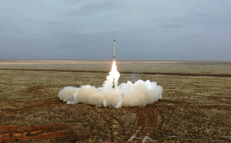 9K720 Iskander short-range ballistic missile test launch