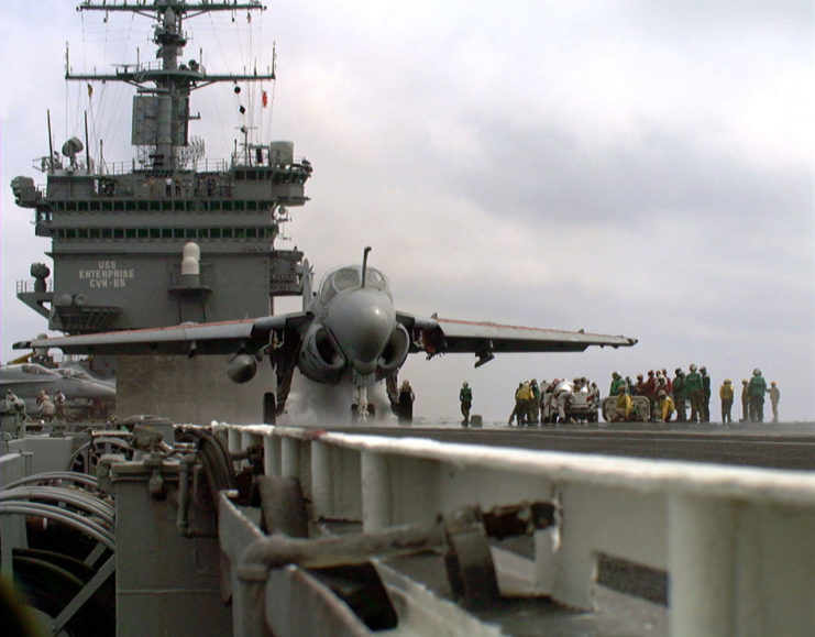 An A-6 Intruder prepares for launch aboard the USS Enterprise