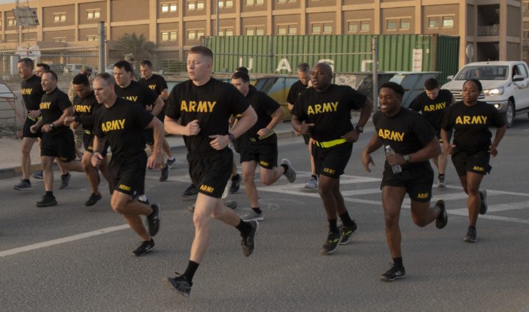 Male US Army soldiers running