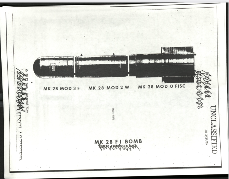 Diagram of a B28 gravity nuclear bomb