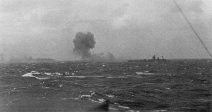 Bismarck burning in the ocean