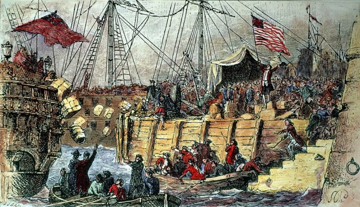 Artist's depiction of the Boston Tea Party