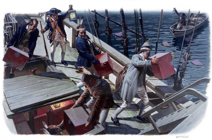 Artist's depiction of the Boston Tea Party