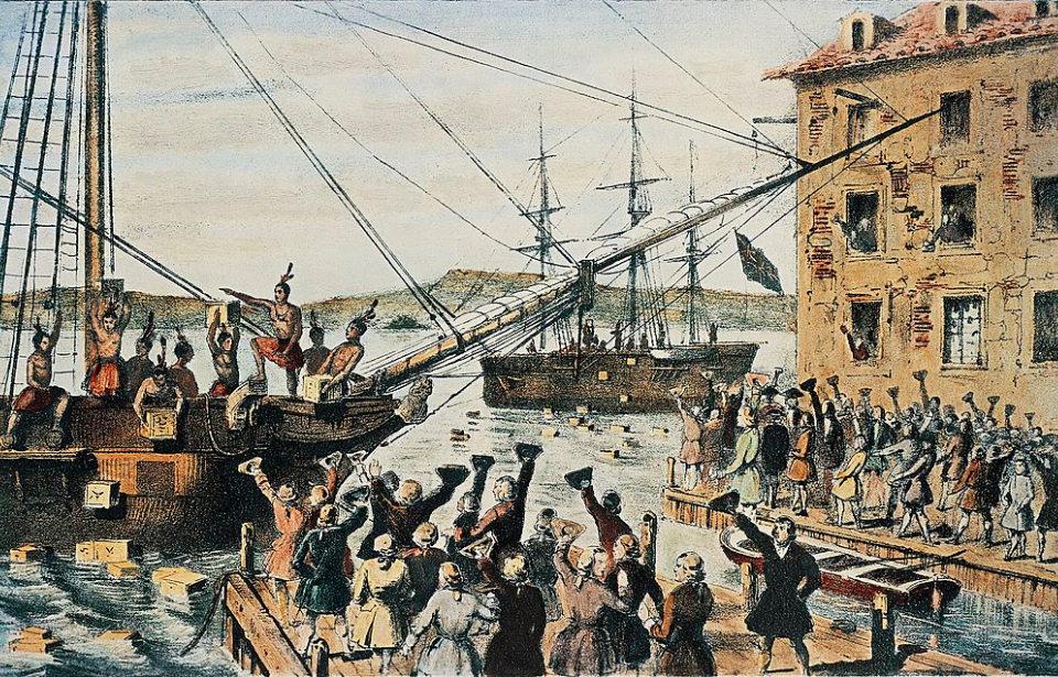 Artist's depiction of the Boston Tea Party
