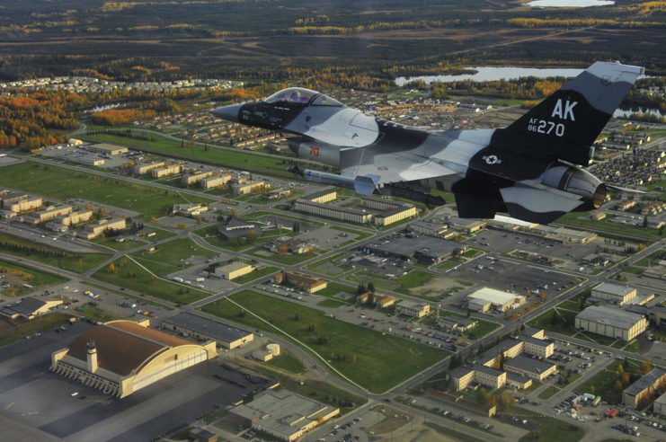 F-18 flying over Eielson Air Force Base, Alaska
