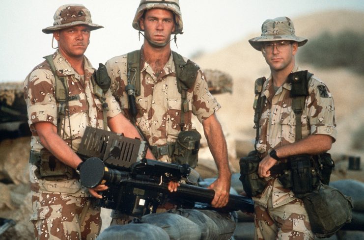 Three US Army soldier holding an FIM-92 Stinger