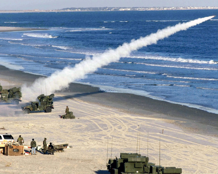 FIM-92 Stinger missile launch on the beach