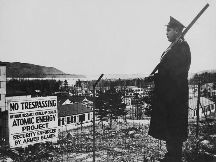 Military personnel standing guard outside of the Chalk River Laboratory