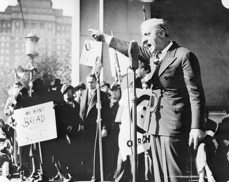 Smedley Butler addresses a crowd during an anti-war demonstration 