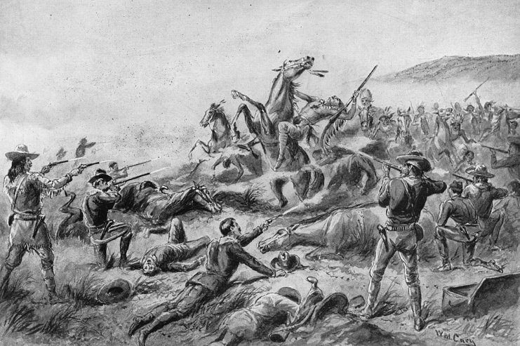 A lithograph of the Massacre at Wounded Knee