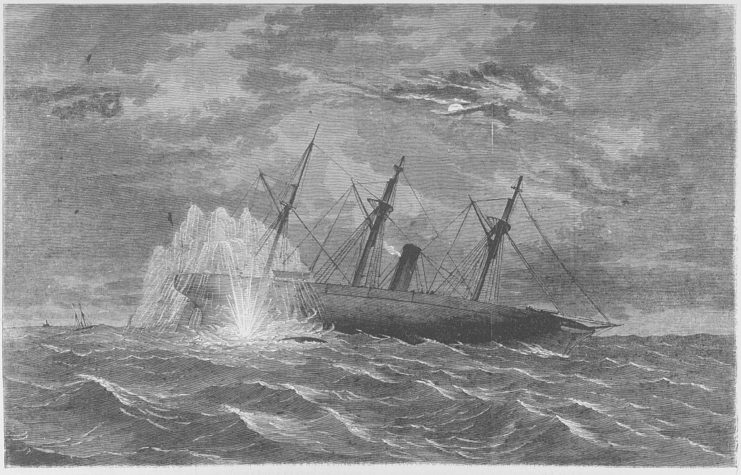 A print showing the sinking of the USS Housatonic 