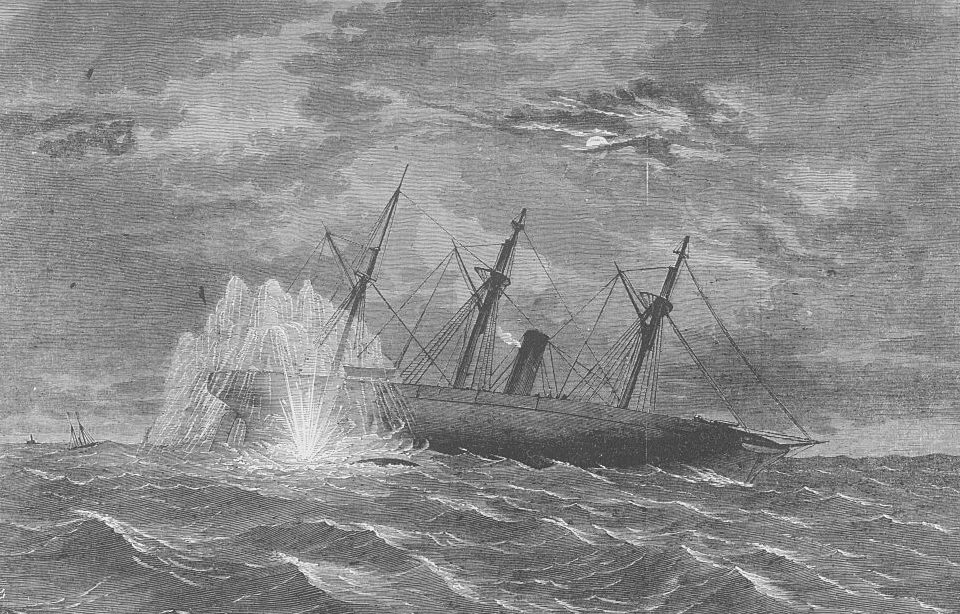 A print showing the sinking of the USS Housatonic