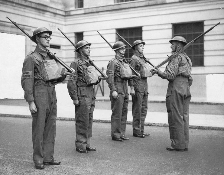 Members of the British Home Guard train in 1940 
