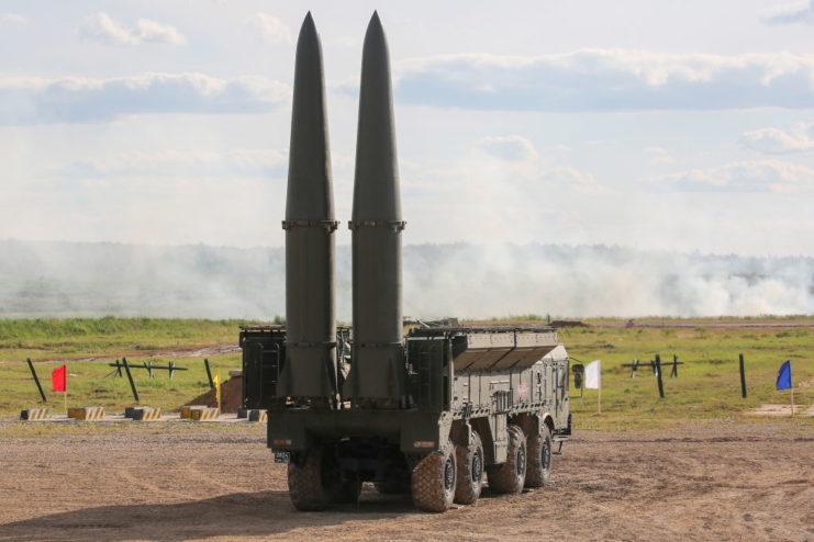 Iskander-M with two missiles on a dirt road