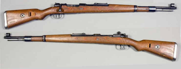Two Mauser Karabiner 98k rifles that are on display at the Swedish Army Museum 