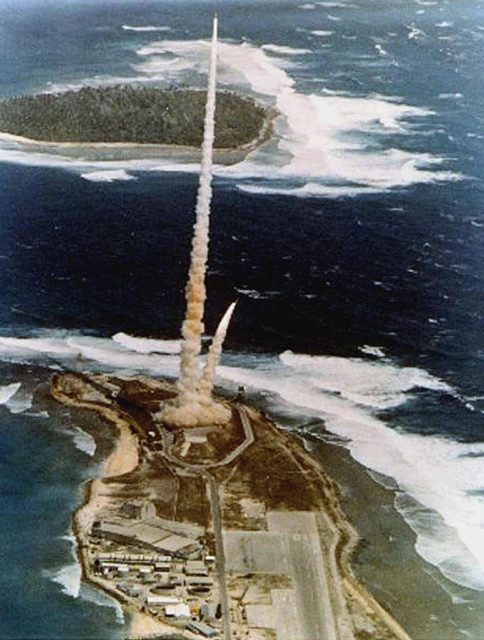 Missile launch over Kwajalein Atoll