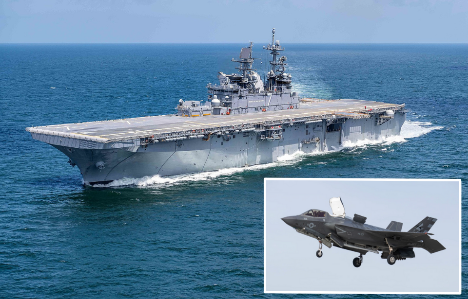 USS Tripoli at sea + F-35B Lightning II in the air