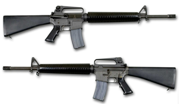 Side by side views of the M16 rifle