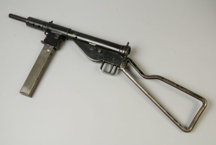 STEN submachine gun lying on a table