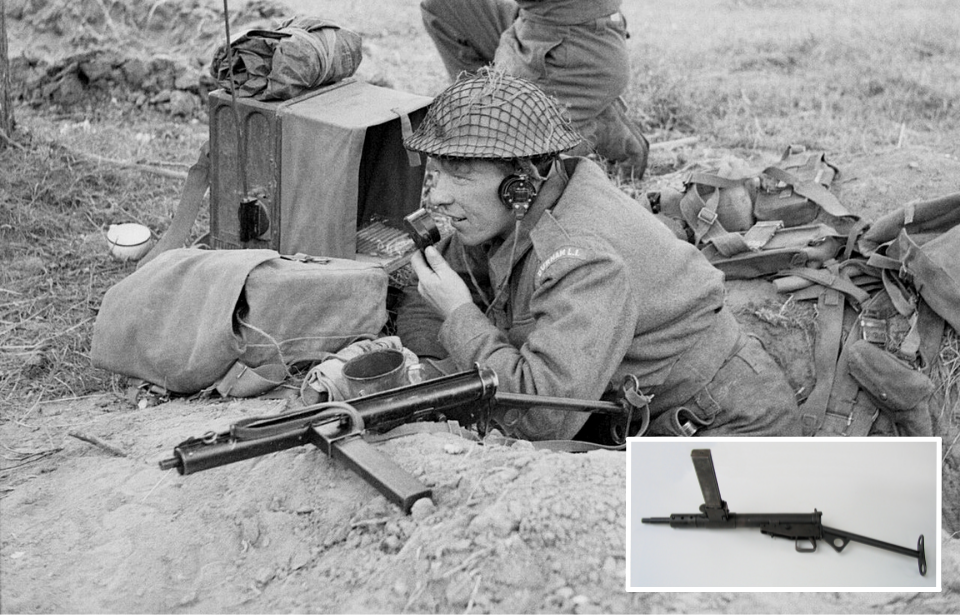 Soldier with Durham Light Infantry with a STEN Mk III + STEN Mk II