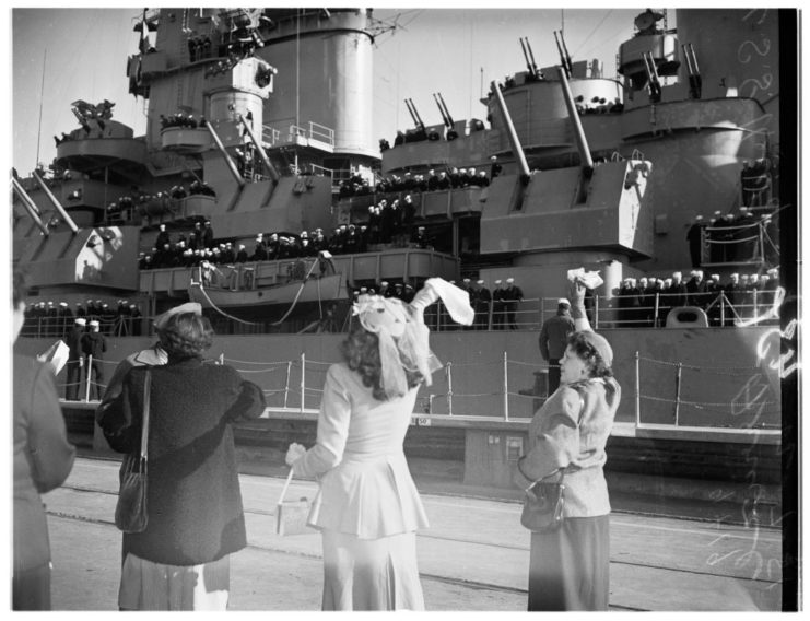 People greeting the USS New Jersey