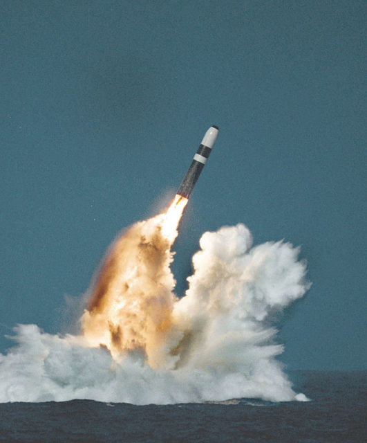 Trident II (D-5) missile being launched from underwater