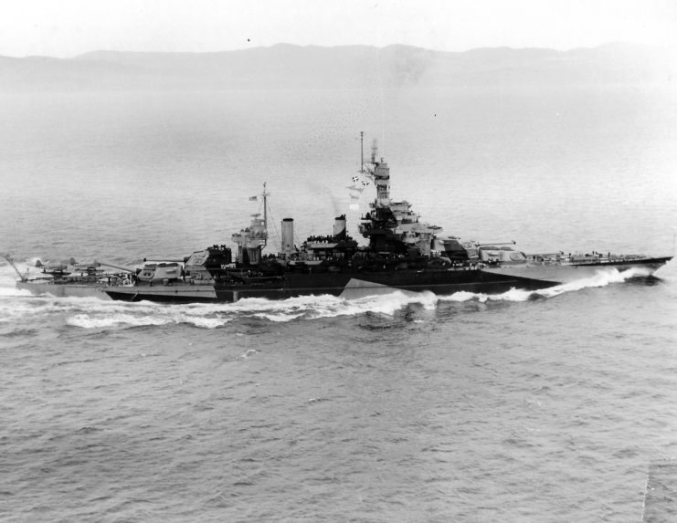The USS Maryland cruises in 1944