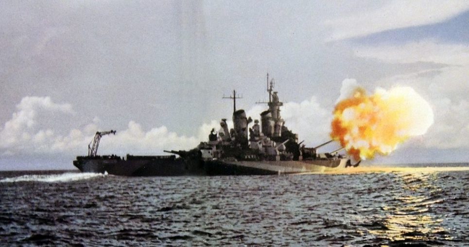 USS Missouri firing during an operation