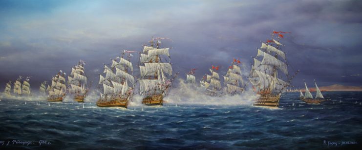 Painting of ships at sea