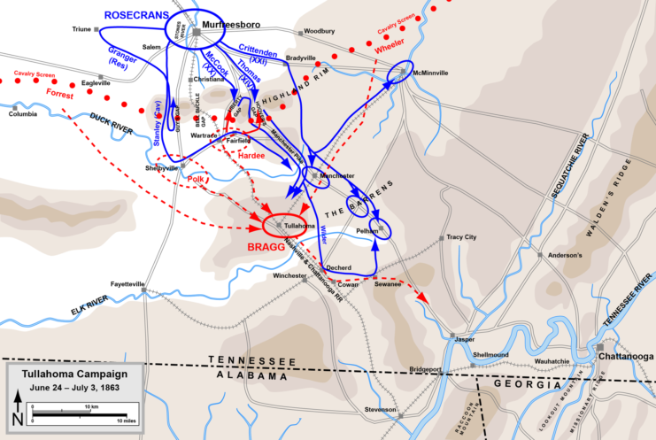 Map showing movements during the Tullahoma Campaign