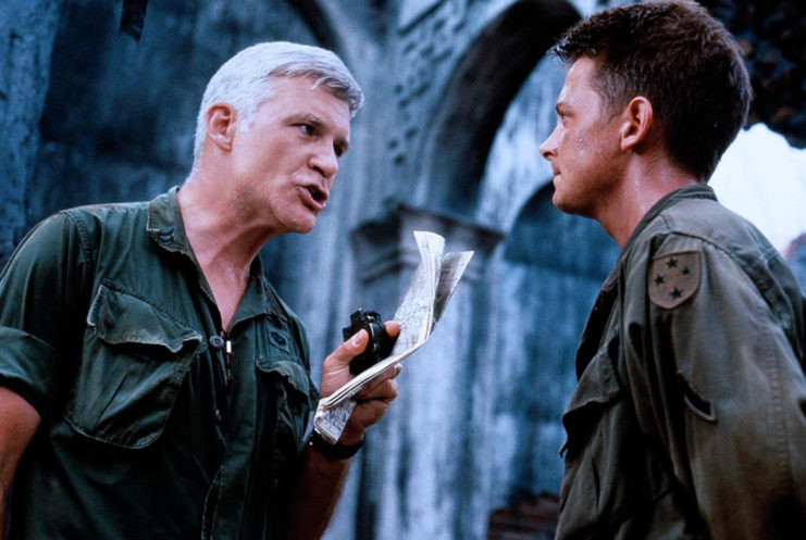 Dale Dye and Michael J. Fox in 'Casualties of War'
