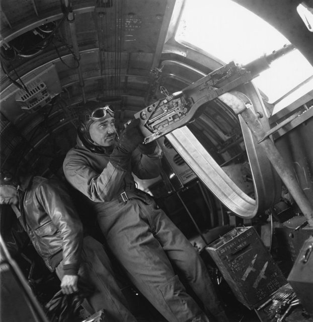 Clark Gable in position as an aerial gunner