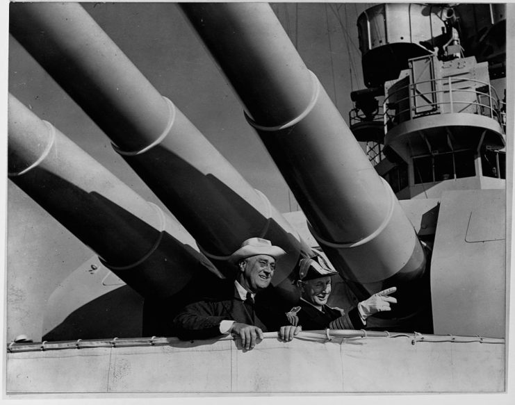 Franklin D. Roosevelt and Admiral Claude Bloch inspect the USS Houston in 1935 