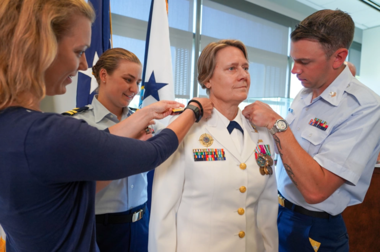 Linda Fagan being promoted to the rank of admiral
