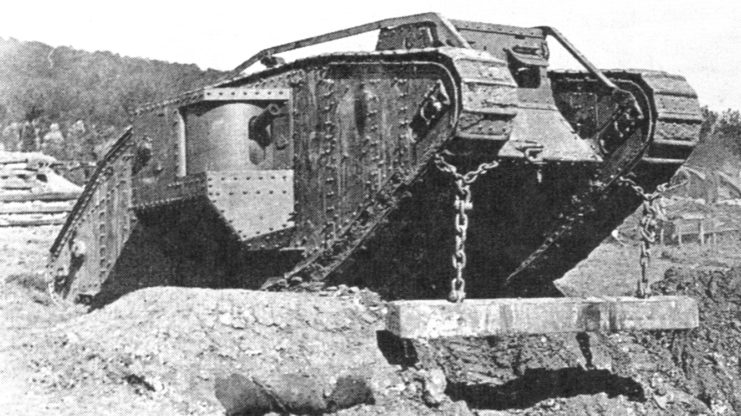 Mark IV tank with its unditching beam