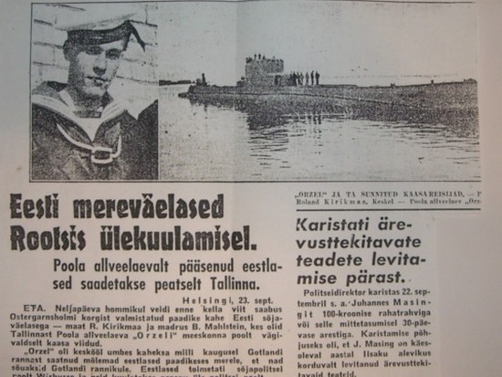 Newspaper article about the Orzeł Incident