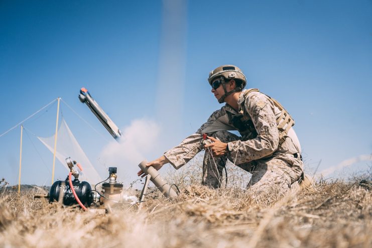 Cpl. Jonathan Altamirano firing a Switchblade 300