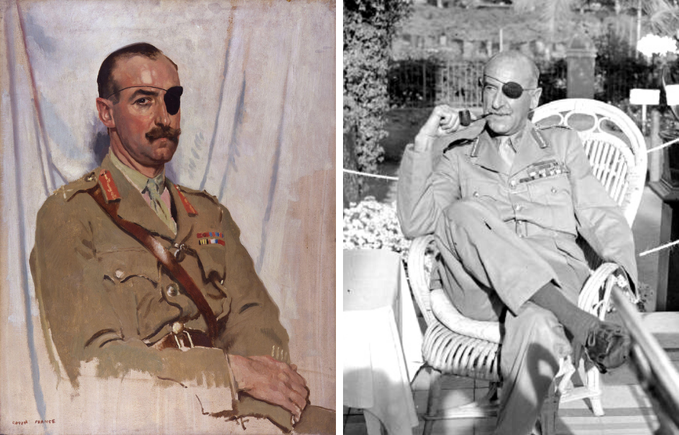 Artist's portrait of Adrian Carton de Wiart + Adrian Carton de Wiart sitting in a chair