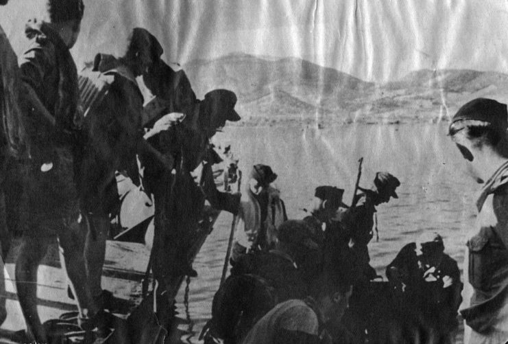 German soldiers exiting a boat