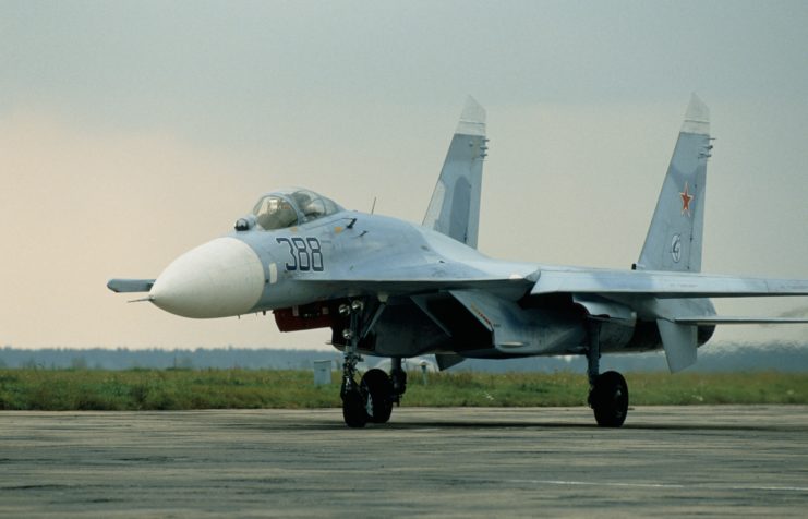 Sukhoi Su-27 parked on the runway