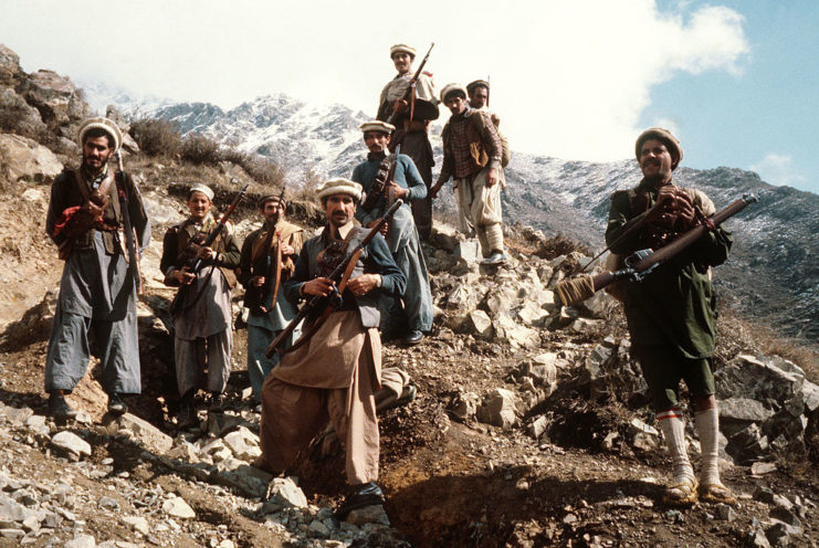 A group of Mujahideen soldiers in the mountains of Afghanistan