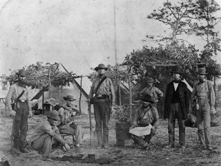 Confederate Army volunteers pose for a picture