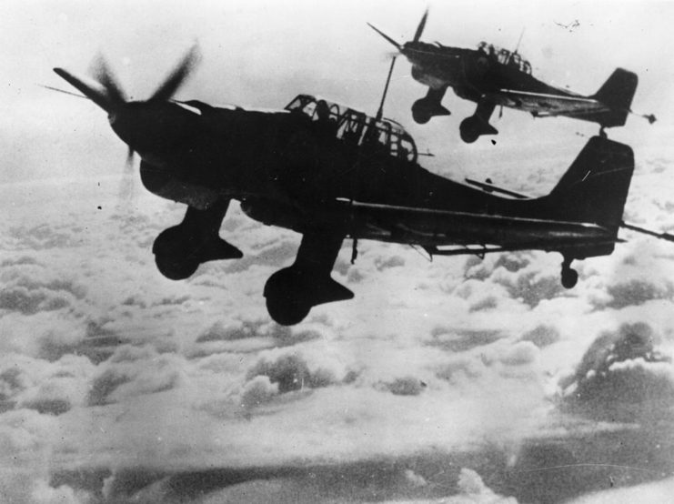 Two Junkers Ju 87Bs in flight