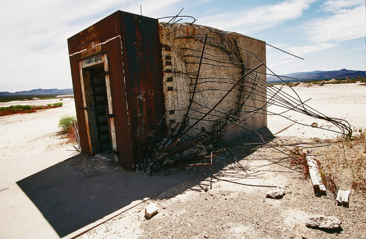 A ruined bomb shelter in the desert