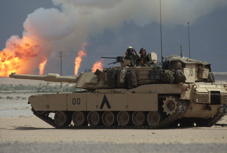 American soldiers in an M1A1 Abrams tank