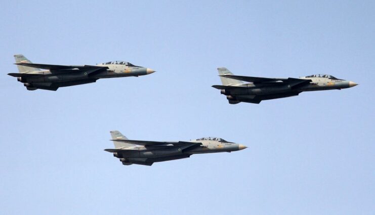 Three Grumman F-14 Tomcats in flight